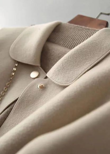 Beige Peter Pan Collar Pockets Woolen Coat Fall