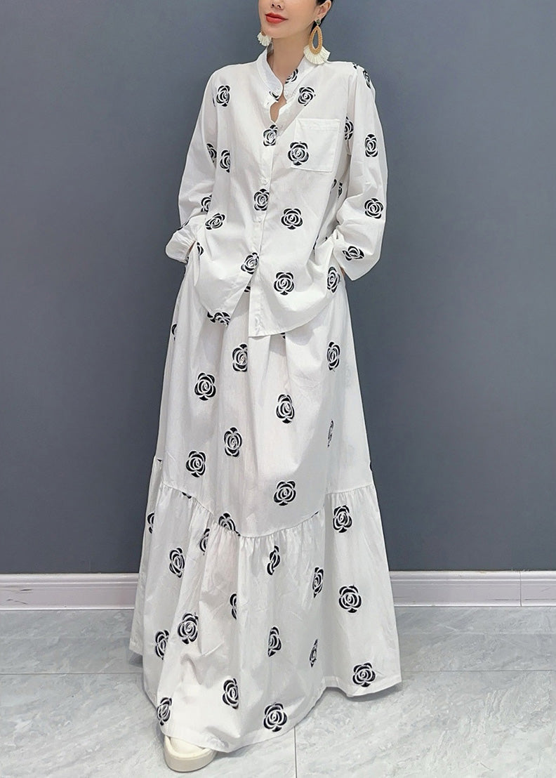 Boutique Black Stand Collar Print Patchwork Cotton Two-piece Set Fall