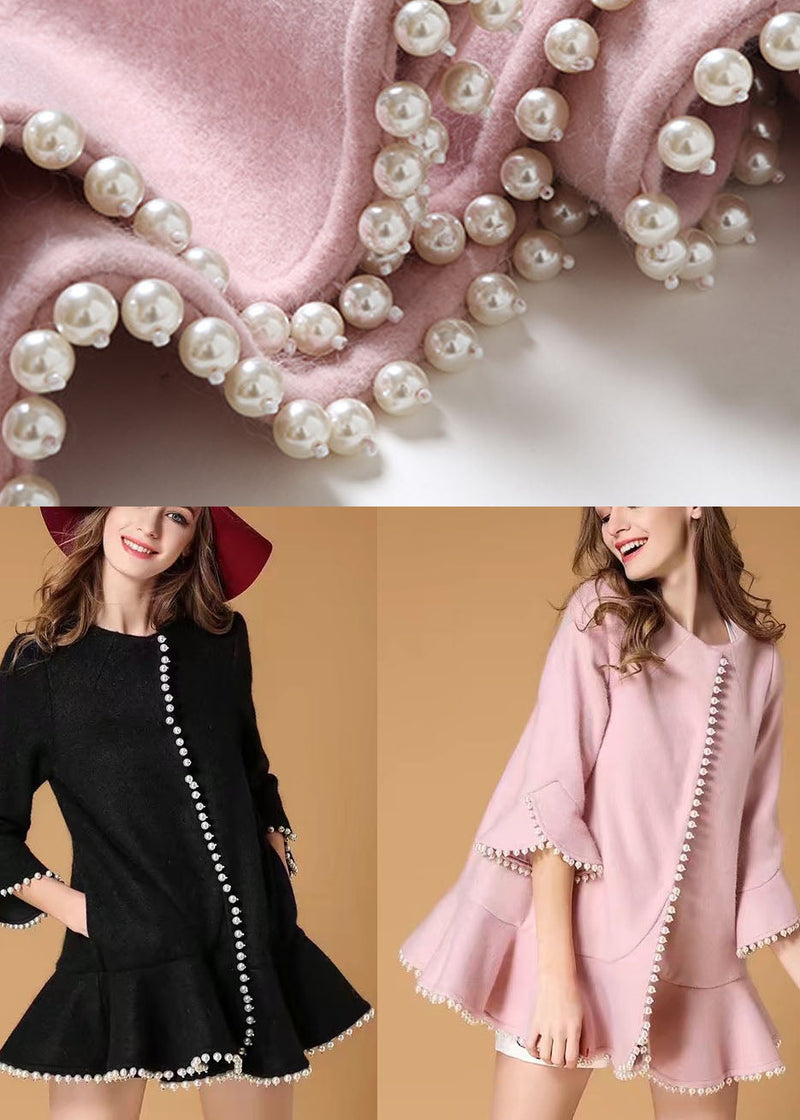 Pink Pockets Nail Bead Fall Woolen Coat