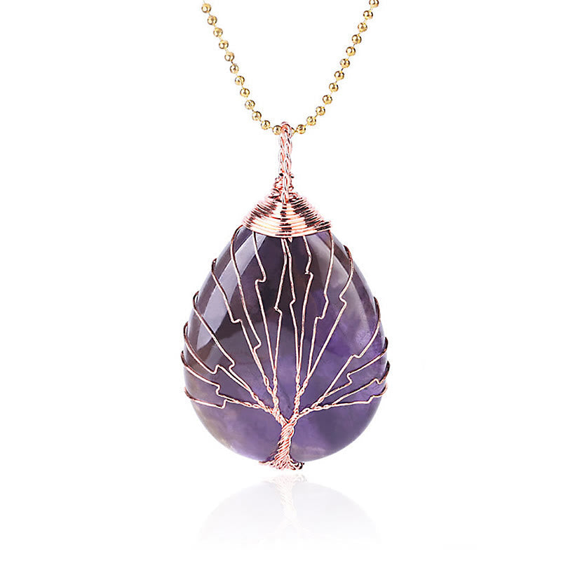 Buddha Stones Natural Quartz Crystal Tree of Life Healing Energy Necklace Pendant