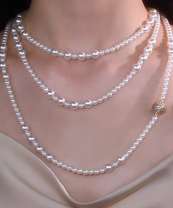 White Multilayer Pearl Gratuated Bead Necklace
