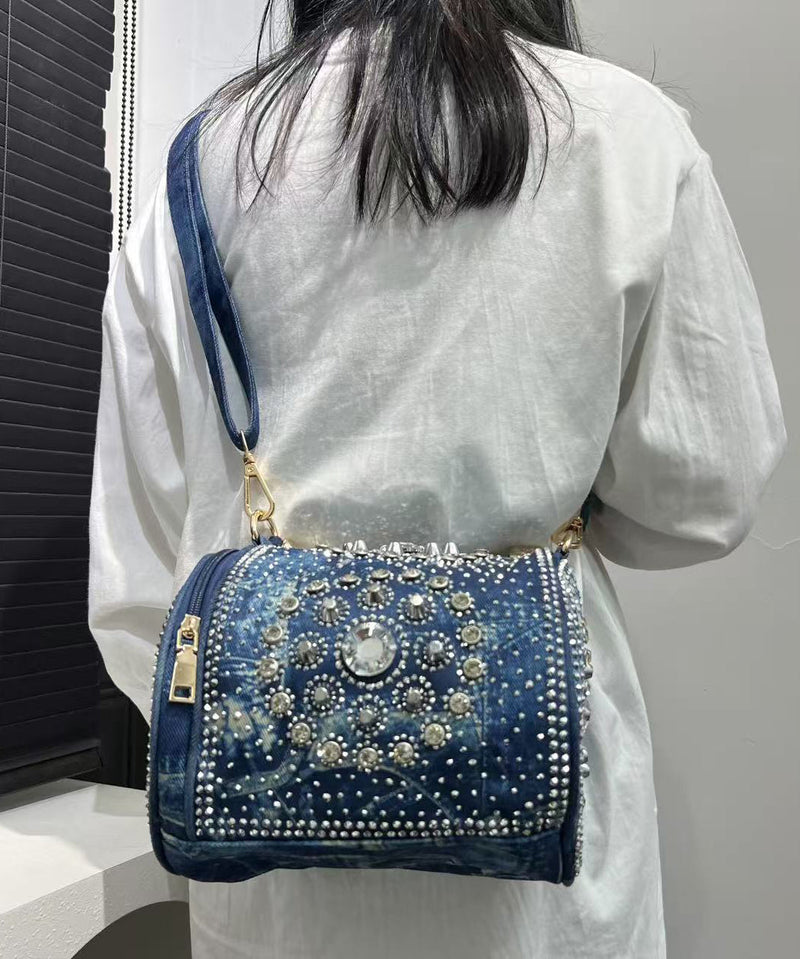 Blue Rivet Zircon Denim Tote Handbag