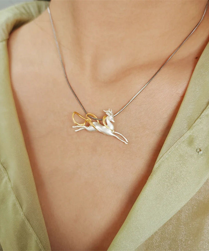 Diy Silk Sterling Silver Nine Colored Deer Pendant Necklace