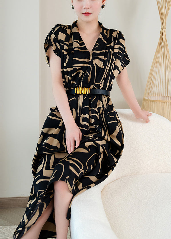 Black Print Silm Fit Chiffon Dress Summer