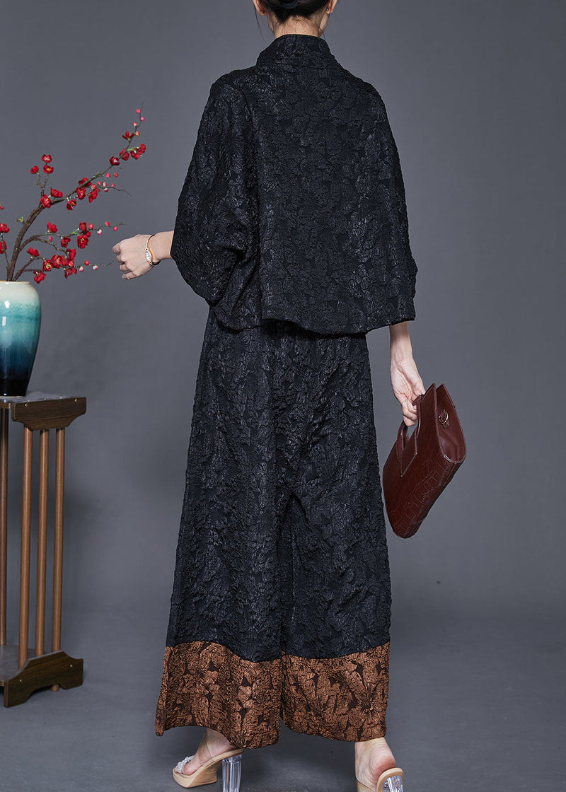 Black Oversized Patchwork Spandex Two Piece Set Outfits Spring