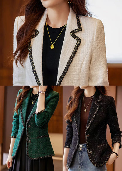 Peacock Green Patchwork Woolen Coat Spring