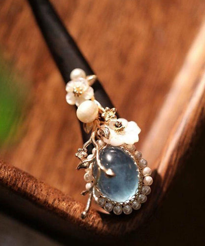 Boutique Blue Wooden Pearl Crystal Hairpin