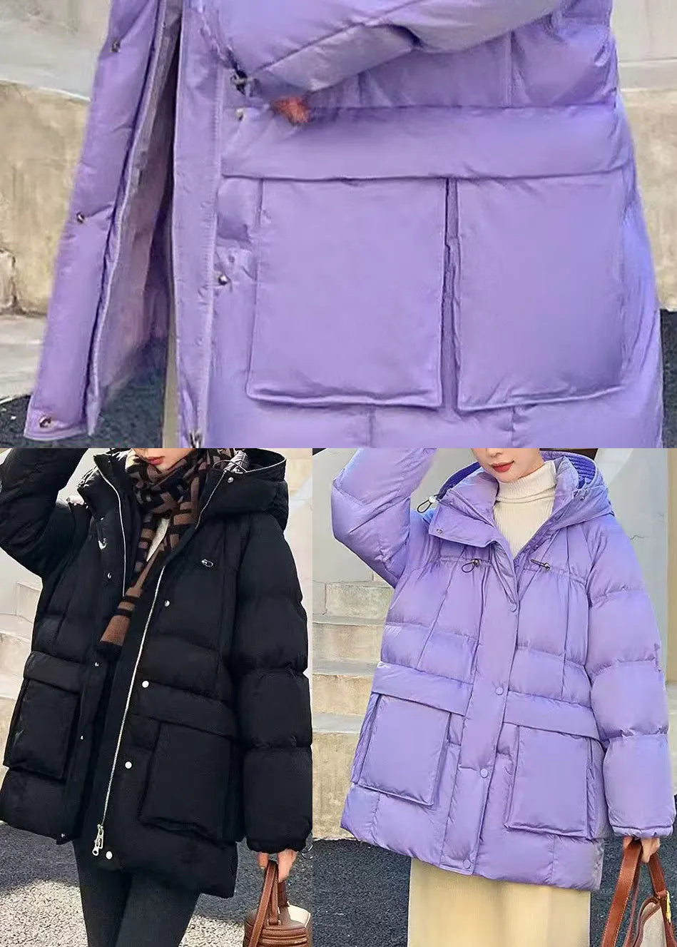 Black Duck Down Down Coats Oversized Big Pockets Winter