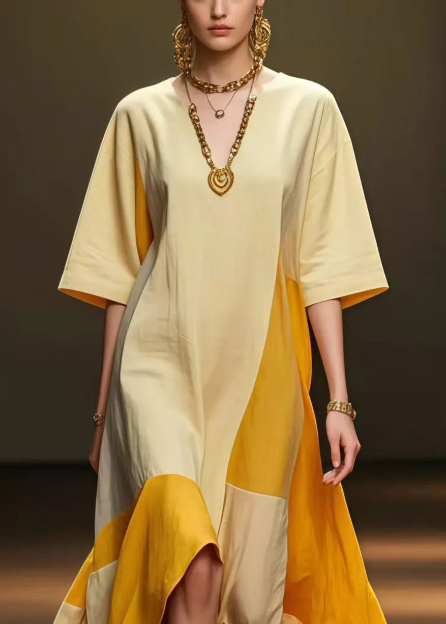 Diy Light Yellow Asymmetrical Patchwork Silk Party Dress Summer
