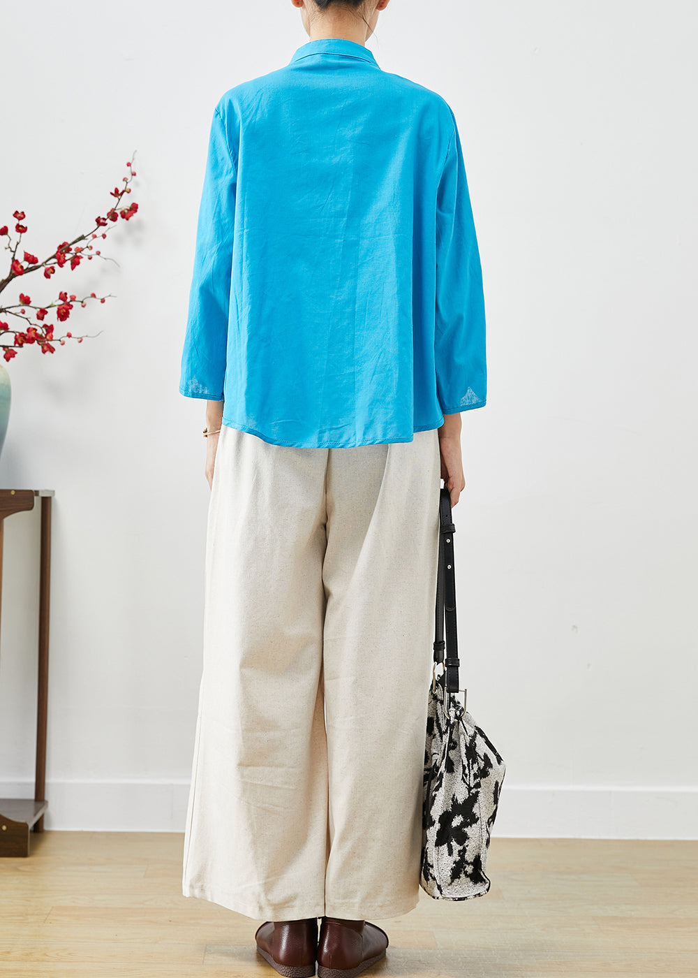 Blue Oriental Linen Two Piece Set Clothing Oversized Fall