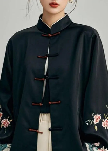 Black Print Patchwork Coats Fall