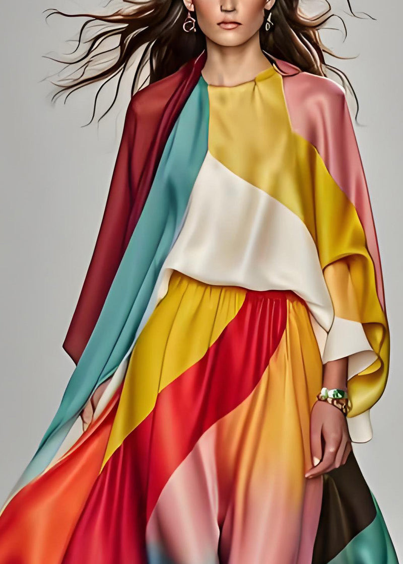 Italian Colorblock Silk Dress Suit Set Summer