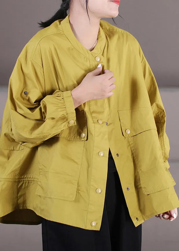 Boutique Yellow O-neck Button Low High Design Coats Long Sleeve