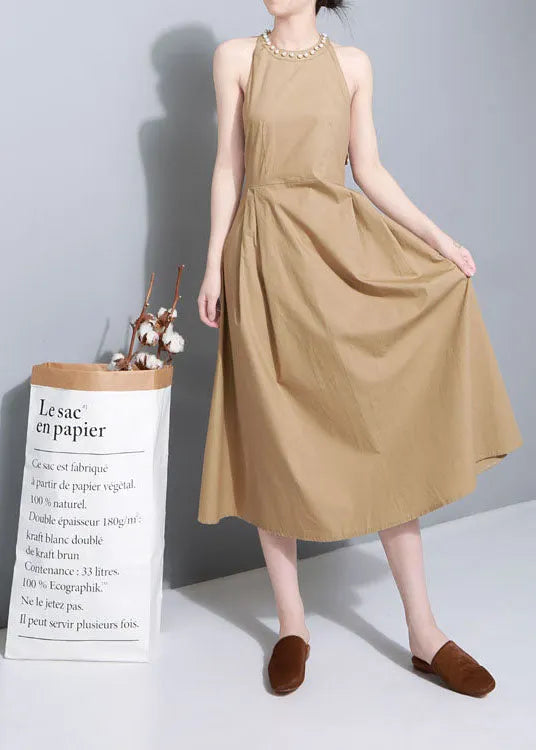 Comfy Khaki Nail Bead Patchwork Fall Maxi Dresses Sleeveless