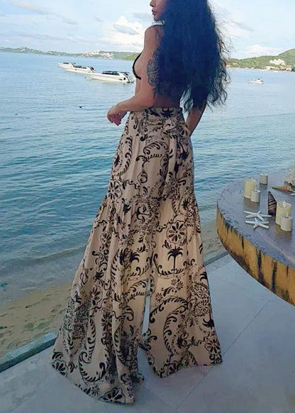 Apricot Print Cotton Wide Leg Pants Summer