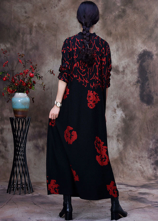 Classy Black Print Slim Fit Cotton Holiday Dress Spring