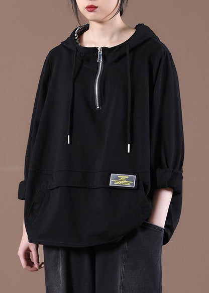 Zipper Spring Modern Blouse Black Tops