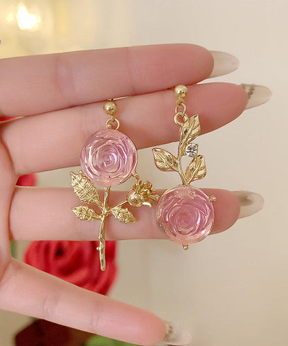 Diy Pink Overgild Acrylic Asymmeticar Drop Earrings