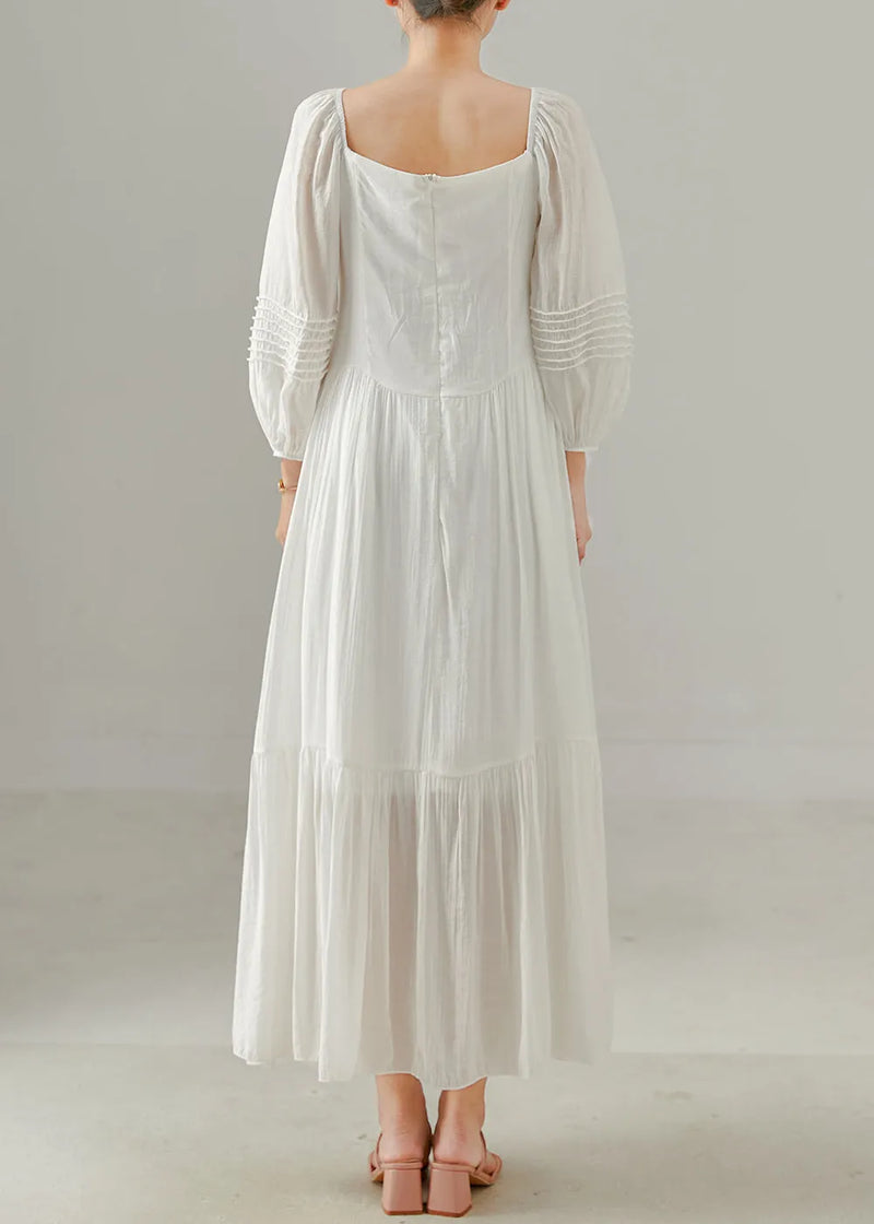 Italian White Square Collar Cotton Holiday Dress Spring