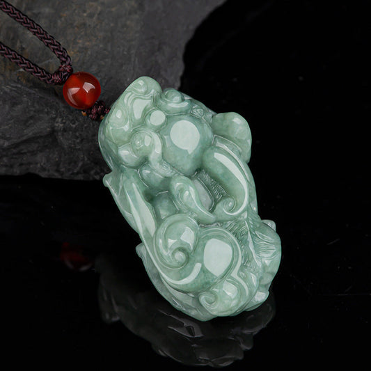 Buddha Stones Jade Pixiu Wealth Luck String Necklace Pendant