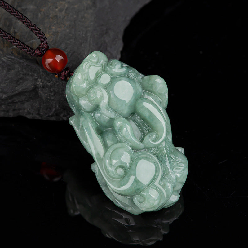 Buddha Stones Jade Pixiu Wealth Luck String Necklace Pendant