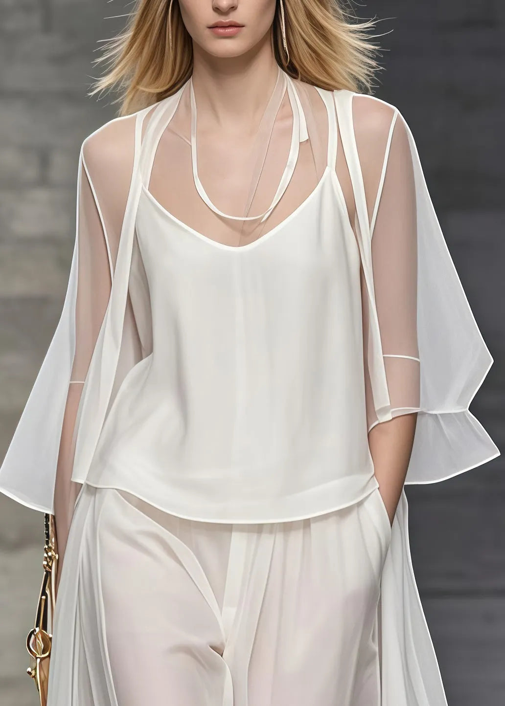 Simple White Oversized Draping Tulle Two Pieces Set Summer