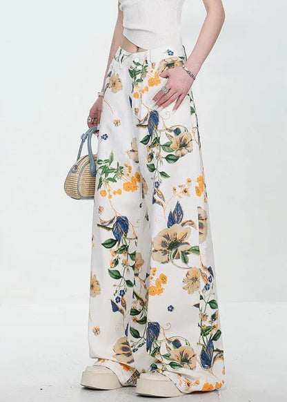 Modern White Button Pockets High Waist Denim Wide Leg Pants