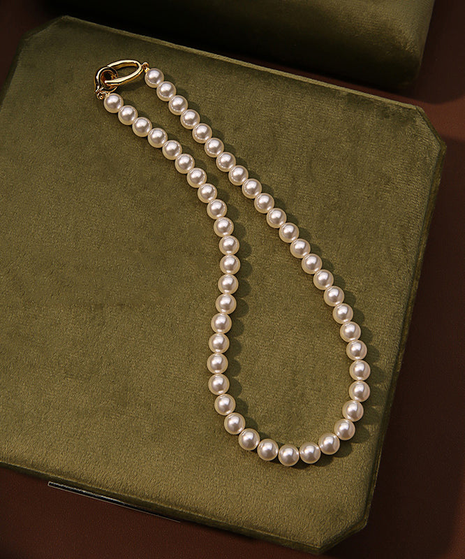 White Copper Overgild Pearl Gratuated Bead Necklace