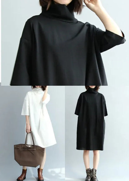 White Turtle Neck Cotton Maxi Dresses Half Sleeve