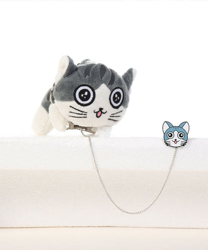 Light Grey Alloy Chain Smiling Face Little Cats Brooches