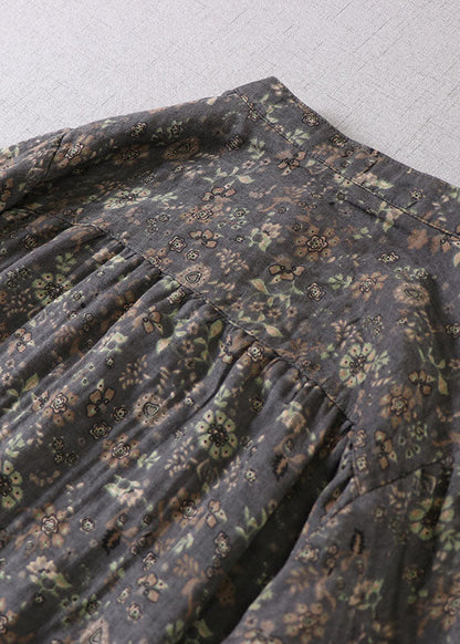 Grey Green Print Cotton Holiday Dress Spring
