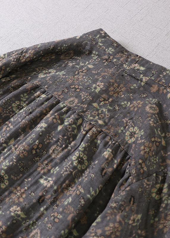Grey Green Print Cotton Holiday Dress Spring
