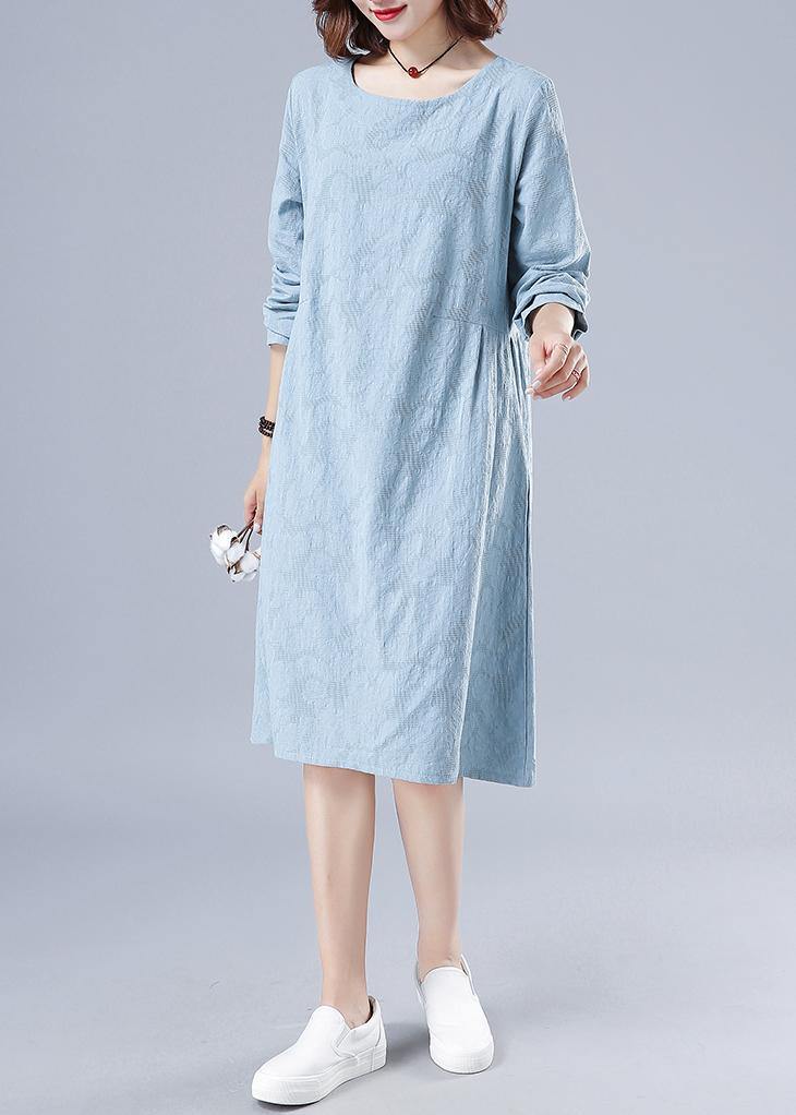 Vivid O Neck Spring Clothes for Wardrobes Light Blue Jacquard Dresses