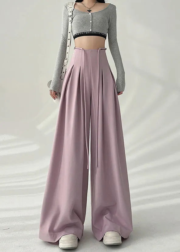 New Coffee High Waist Wrinkled Wide Leg Pants Spring