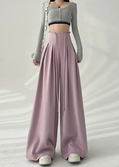 New Coffee High Waist Wrinkled Wide Leg Pants Spring
