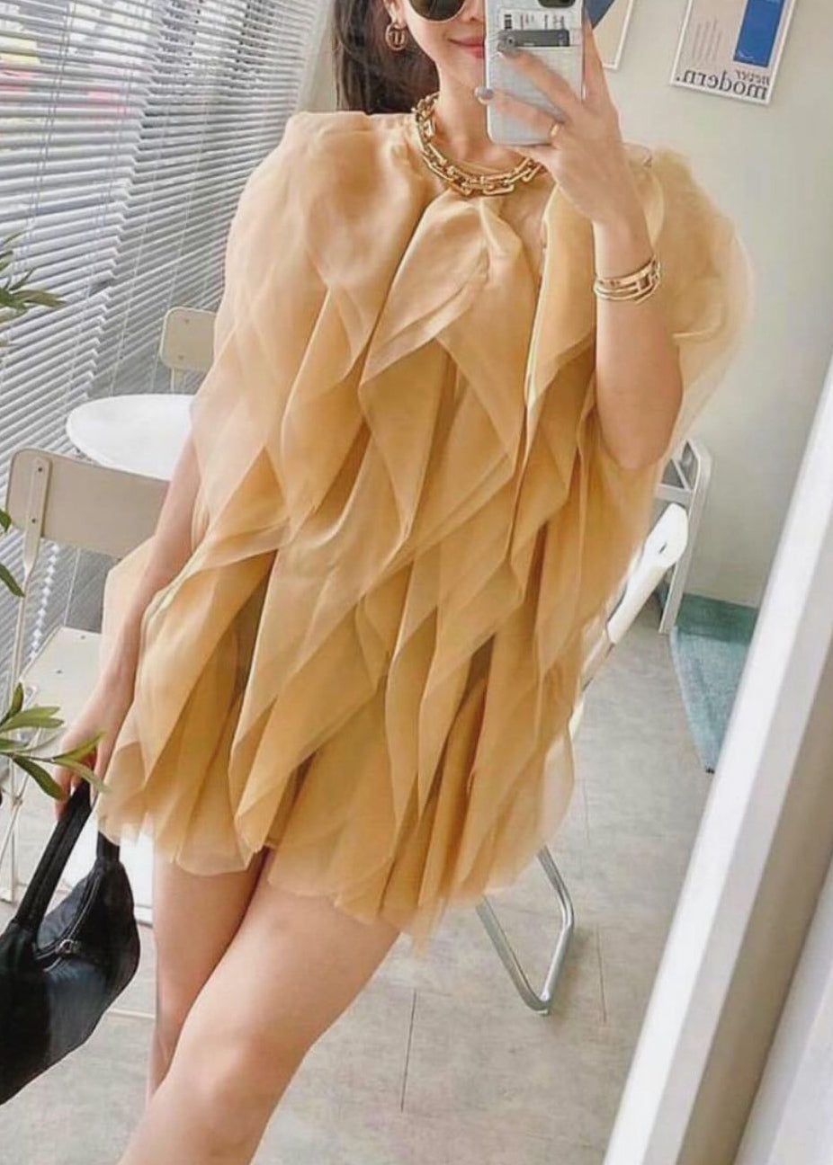 Yellow Ruffled Tulle Mini Dresses Sleeveless