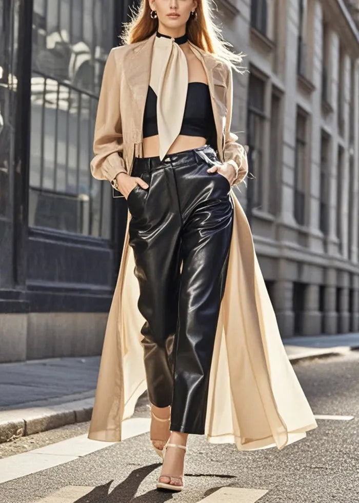 Classy Black Oversized Pockets Faux Leather Harem Pants Fall