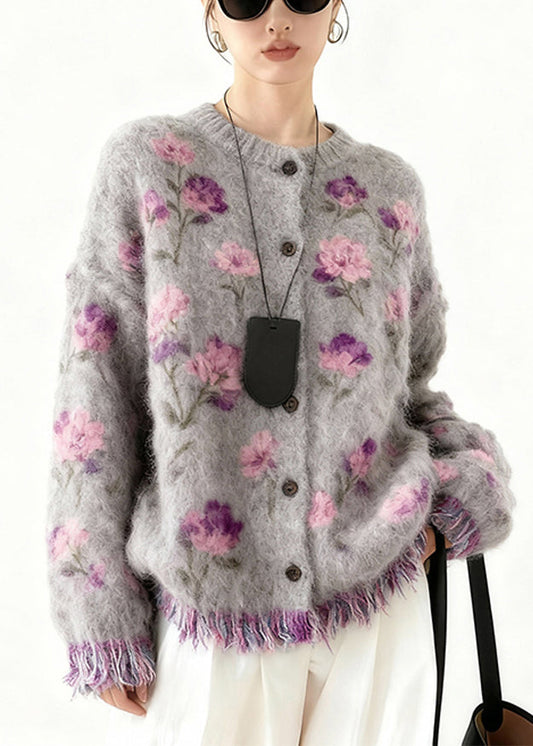 Art Purple Tasseled Cozy Knit Coats Spring