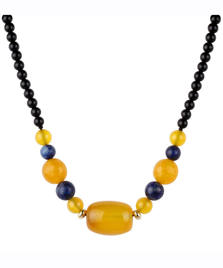 Yellow Agate Gem Stone Gratuated Bead Necklace