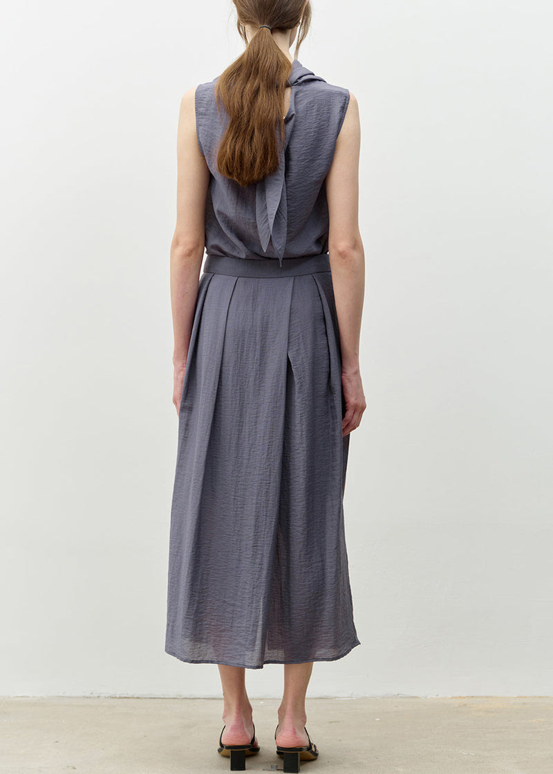 Blue Bow Asymmetrical Linen Top and Skirts Two Piece Set Sleeveless