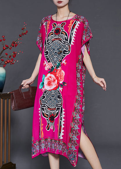 Rose Print Chiffon Holiday Dresses Side Open Summer