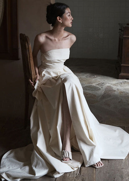 Simple White Bustier Top Flattering Satin Long Dresses Sleeveless Summer