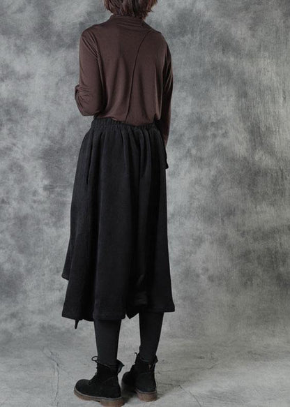 Black Elastic Waist Asymmetrical Design Fall Pants