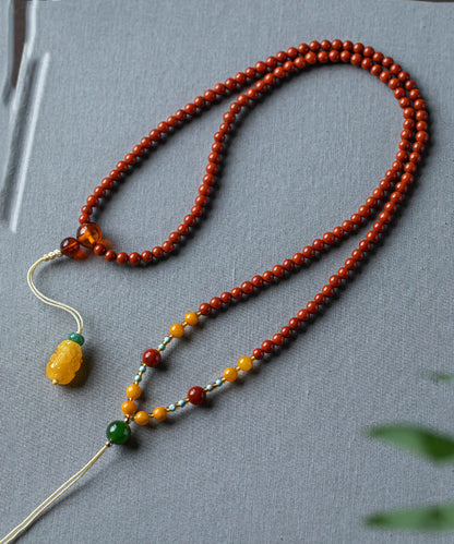 Red Hand Woven Agate Beeswax Pendant Necklace
