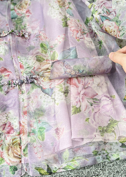 Pink O-neck Print Patchwork Organza Shirts Long Sleeve