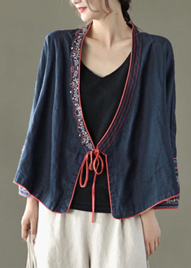Purple Embroidered Long Sleeve Linen Shirt