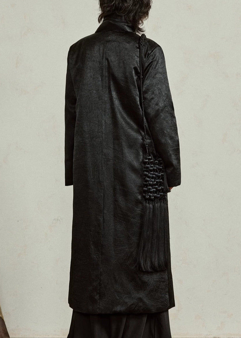 Black Neck Button Maxi Down Coat Winter
