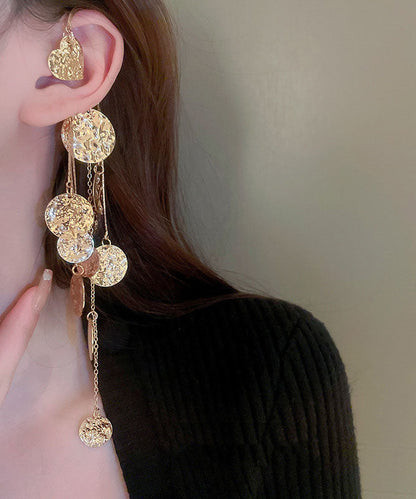 Gold Copper Wrinkled Tassel Sequins Drop Earrings