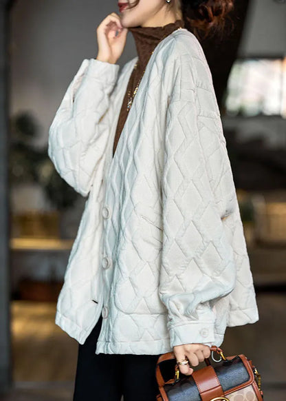 Chocolate V Neck Pockets Drawstring Cotton Coats Fall