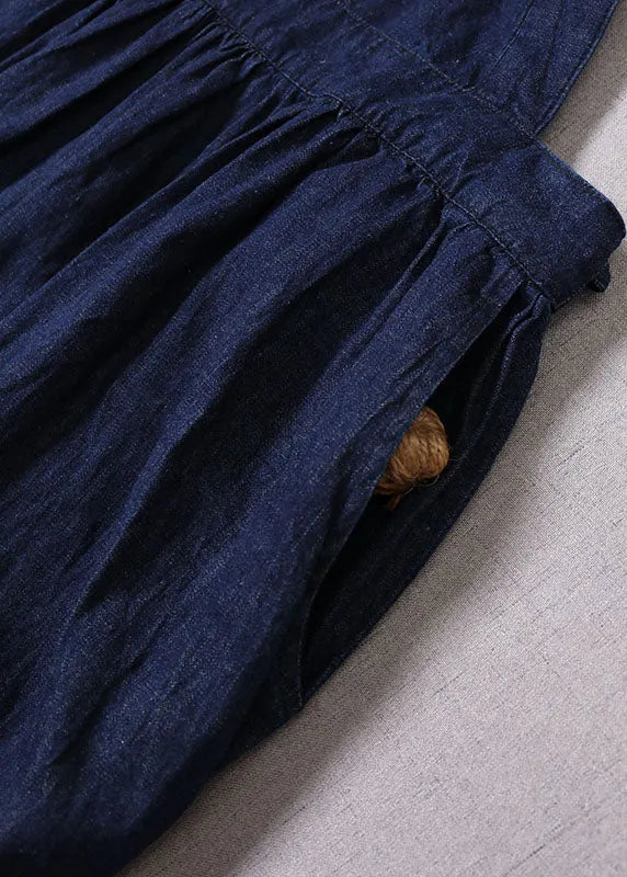 Boutique Blue Cinched Pockets Denim Mini Dresses Spring